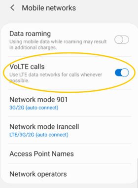 3.گزینه VoLTE Calls را انتخاب نمایید.