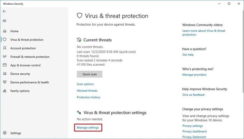 غیرفعال کردن آنتی‌ویروس Microsoft Defender با استفاده از Windows Security