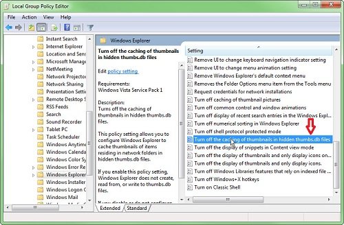 از بخش Local Group Policy Editor تولید فایل Thumbs.db را متوقف کنید
