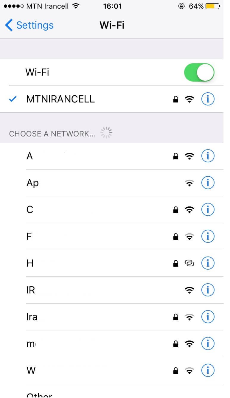 5. در نهایت گزینه MTNIRANCELL را از بخش CHOOSE A NETWORK انتخاب کنید تا به وای‌فای ایرانسل متصل شوید.