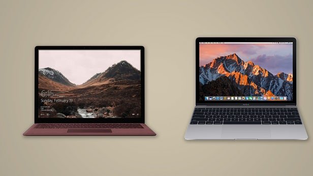 مقایسه تصویری لپ‌تاپ سرفیس مایکروسافت با مک‌بوک 2016 اپل